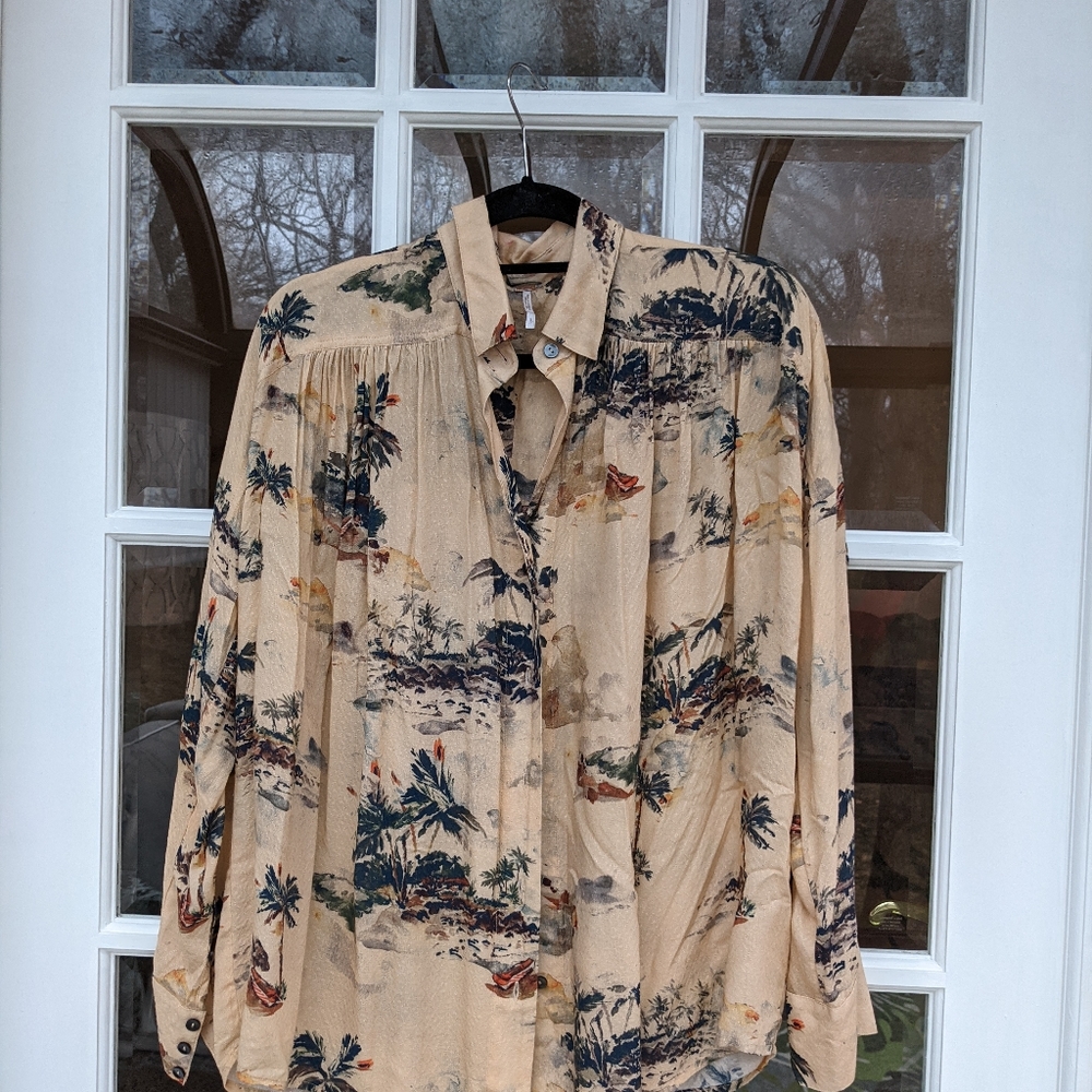 Free People Tropical Palm Button Up Top Blouse New